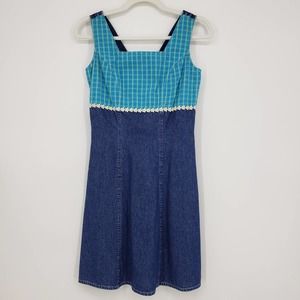 Vintage 90s Y2K Arizona Jean Dress 3 Denim Plaid Sundress Daisy Sleeveless Mini
